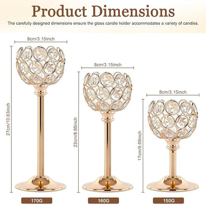 Crystal Candle Holders 2 Set of 6 - Gold Vintage Hollow Ball Candle Stand for Table Centerpiece, Crystal Metal Tealight Candlestick for Wedding, Dining Room Decor