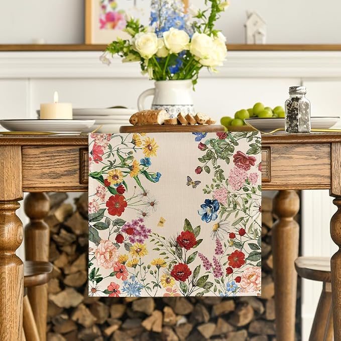 Artoid Mode Plants Floral Butterfly Valentine's Table Runner, Anniversary - Image 2