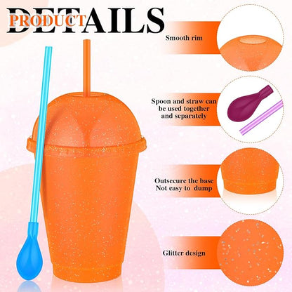 6 Set Slushie Cups with Dome Lids and Straws Detachable Spoon Straws Reusable - Image 3