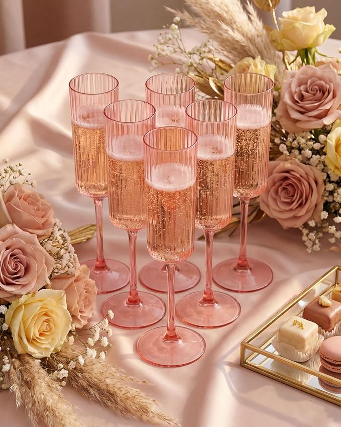 Ciaell 24 Pack Pink Plastic Champagne Flutes - Image 7