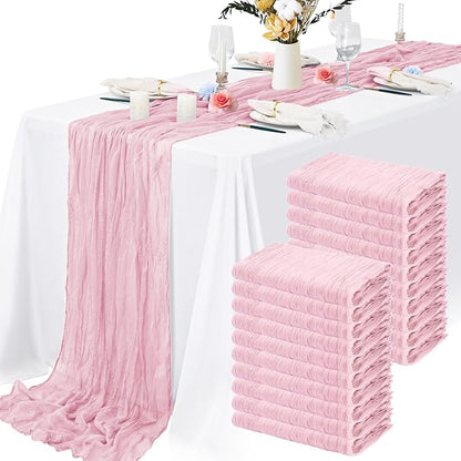 8 Pack Light Pink Cheesecloth Table Runner 10FT Long Boho Gauze Fabric Table by Lamshionow