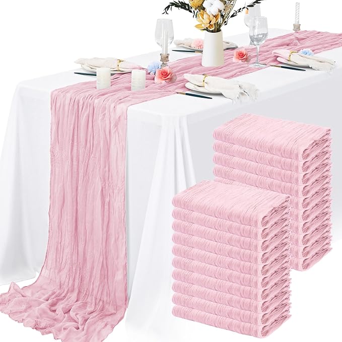 20 Pack Light Pink Cheesecloth Table Runner 10FT Long Boho Gauze Fabric Table by Lamshionow