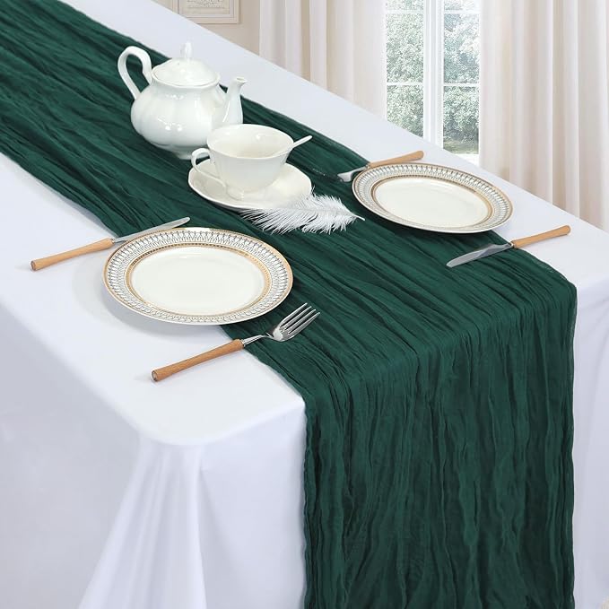 6 Pack Emerald Green Cheesecloth Table Runner 35 x 120 Inch | Boho Gauze Cheese - Image 3