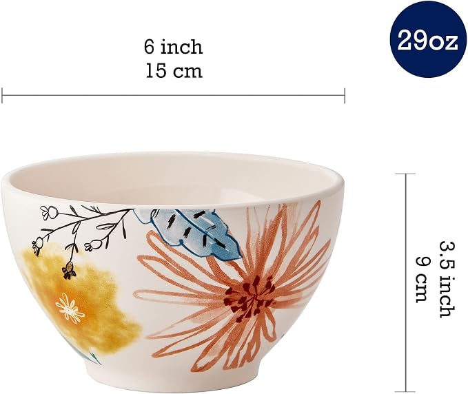 Bico Blossom Symphony Cereal Bowls Set of 4, 29 oz Deep Ceramic Soup Bowls - Image 2