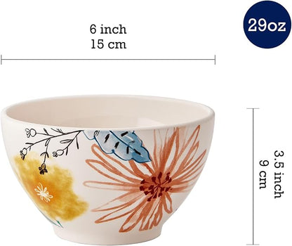 Bico Blossom Symphony Cereal Bowls Set of 4, 29 oz Deep Ceramic Soup Bowls - Image 2
