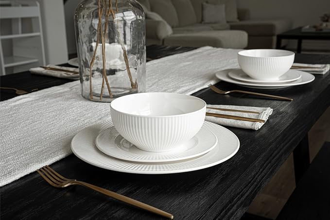 New Bone China 12 Piece Dinnerware Set, Santorini Collection, Daily Use China - Image 2