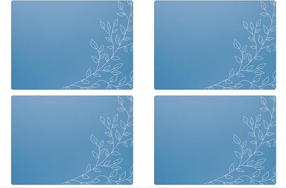 Royalty Art Dark Steel Blue Boho Placemats, 4 Pc. Set, Non-Slip Cork Backed, Wipeable Heat Resistant Surface for Kitchen and Dining Table Protection, Cute Floral Pattern for Farmhouse or Rustic Decor