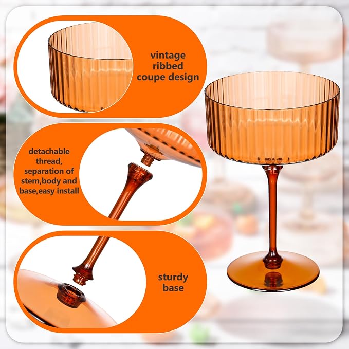 Jingmore 12 Pcs Ribbed Martini Glasses 10 oz Disposable Plastic Vintage Ribbed - Image 4