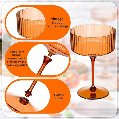 Jingmore 12 Pcs Ribbed Martini Glasses 10 oz Disposable Plastic Vintage Ribbed - Image 4