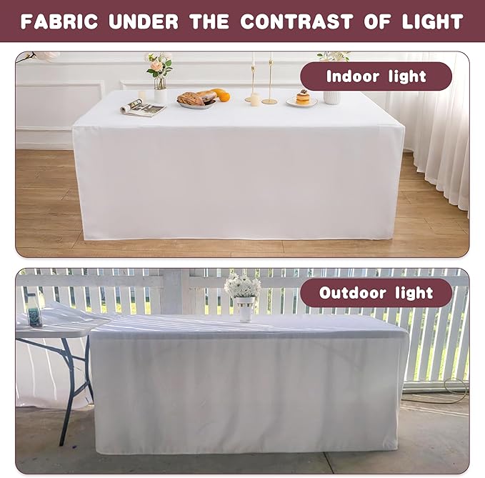 HolidayIdeas White Tablecloths for Rectangle 8 Foot Tables- 96 x 30 Inch - 4 Pack Fitted Tablecloths Polyester Fabric Table Cover for Parties, Wedding, Trade Show