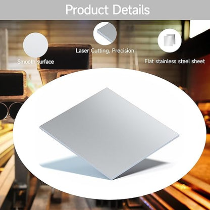 304 Stainless Steel Sheet - 12" X 12" X 1/16" Thin Stainless Steel Plate 1/16 Inch Thickness with Protective Film Metal Sheets Shim Stock for Kitchen DIY Crafting (305 x 305 x 1.6 mm)
