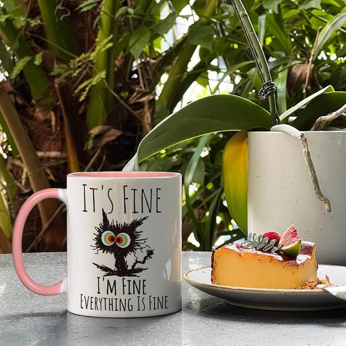 FALJIOK Pink Cat Funny Casual 11oz 0.33L Porcelain Reusable Cylinder Coffee Mug - Image 4