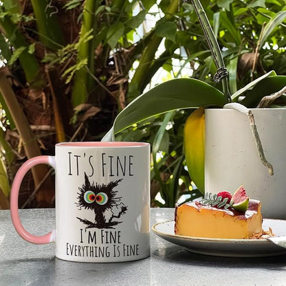 FALJIOK Pink Cat Funny Casual 11oz 0.33L Porcelain Reusable Cylinder Coffee Mug - Image 4