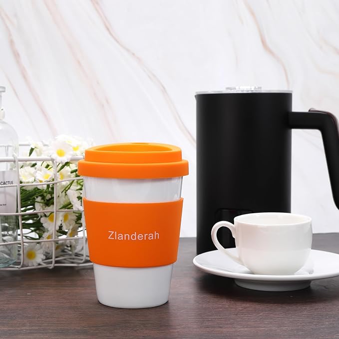 10oz Ceramic Travel Mug with Lid and Sleeve | Simple White Porcelain Drinking - Image 6
