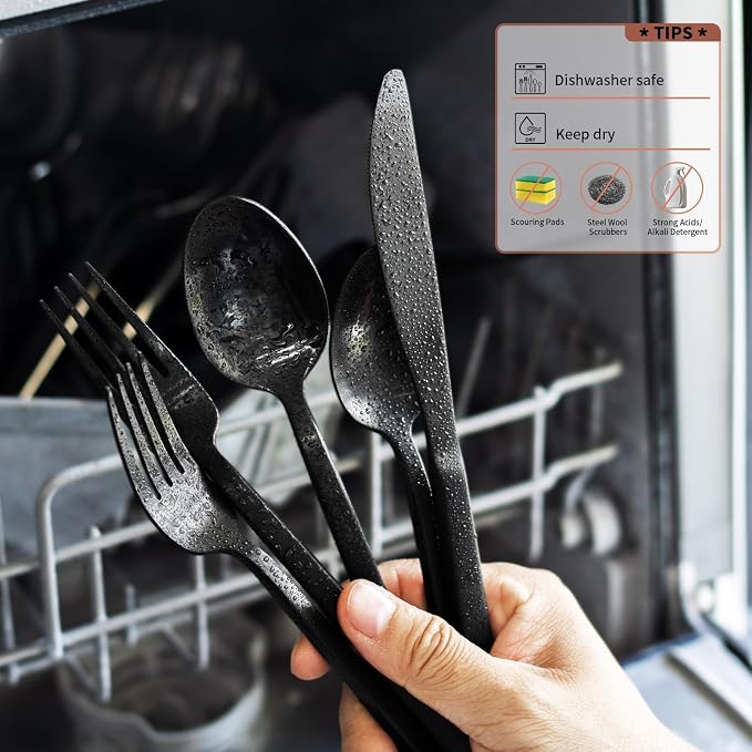 Alata Cube Black 20-Piece Forged Silverware Set Stainless Steel Flatware Set - Image 7