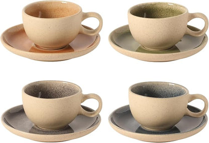 Gibson Elite Manila Bay 8-Piece Stoneware 5 oz Cup and Saucer Set, Reactive by GibsonHomewares