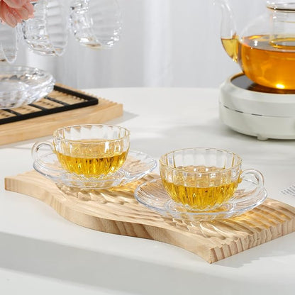 Glass Tea Cups and Saucers Set of 6, Dishwasher & Microwave Safe Teacups - Image 3