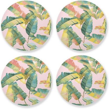 Tropical Banana Leaf Round Coaster 4 Pcs Cork Placemats Hot Pads by KLL
