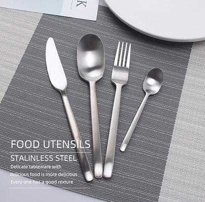 Matte Silverware Set for 12 Stainless Steel Flatware Set Light Luxury Vintage Style 48 Piece Cutlery Tableware Utensils Set Include Knives Forks and Spoons for Home Kitchen Restaurant Christmas