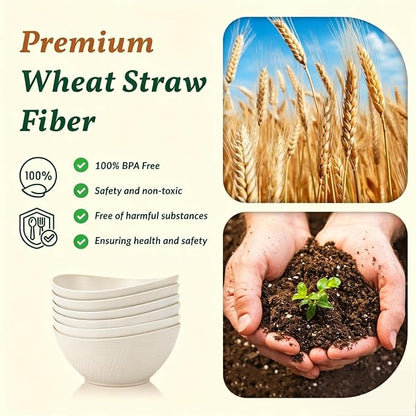 Salad Bowls Set of 6, 60 OZ Large Wheat Straw Bowls - Image 3