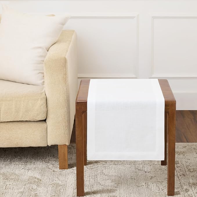 Solino Home 100% Linen Dining Table Runner White Woven, Fete 14 x 36 in | Table by SolinoHome
