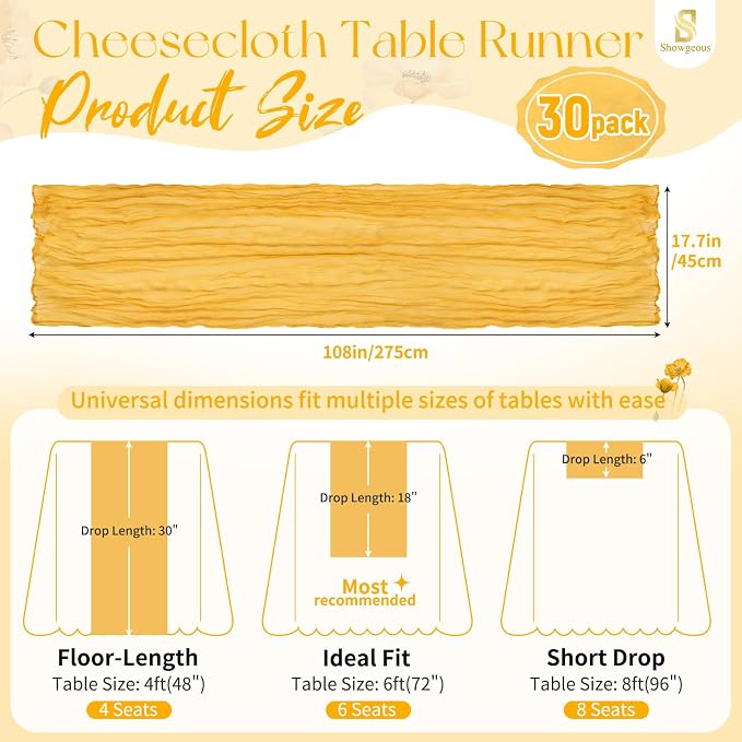 Showgeous 30 Pack Gold Cheesecloth Table Runner, 17 x 108 Inches | Boho - Image 2