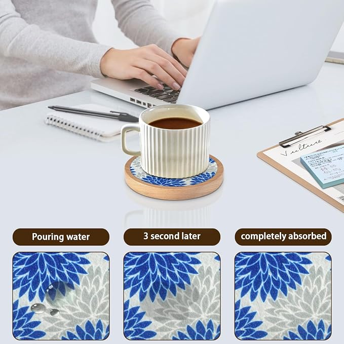 Wood Coasters Set of 6 with Holder, Cewiru Cup Mat - Image 4