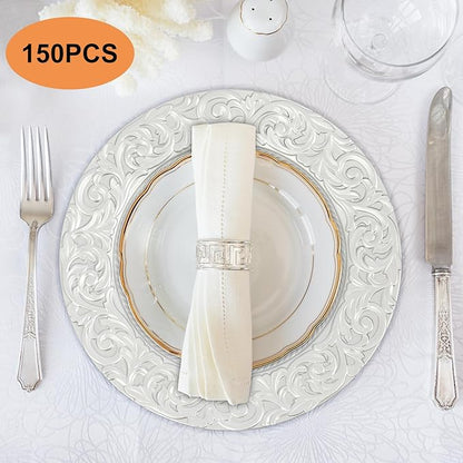 150 Pcs Charger Plates Set, Round Charger Plates, Reusable Serving Plates Embossed Rim Plastic Chargers Plate Decorative Round Plate Chargers for Dinner Plate Table Wedding Shower Decoration