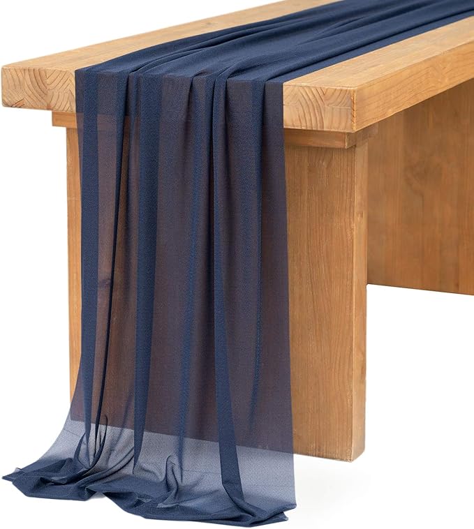 Ling's Moment 14Ft Navy Blue Table Runner, Wedding Chiffon Table Runners | by LingsMoment