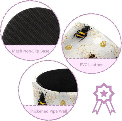 Leather Pen Holder for Desk, Honeycomb Bee Pencil Cup Pen Organizer Makeup - Image 2