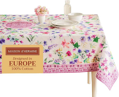 Maison d' Hermine Table Cloth Rectangle Table 100% Cotton 60 x 120 Inches Tablecloth Reusable Decorative for Dining Room Farmhouse Home Valentines Day Decorations Spring Summer - Chardon