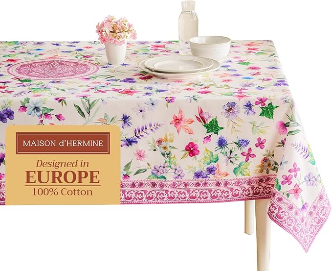 Maison d' Hermine Table Cloth Square Table 100% Cotton 54 x 54 Inches Tablecloth Reusable Decorative for Dining Room Farmhouse Home Valentines Day Decorations Spring Summer - Chardon