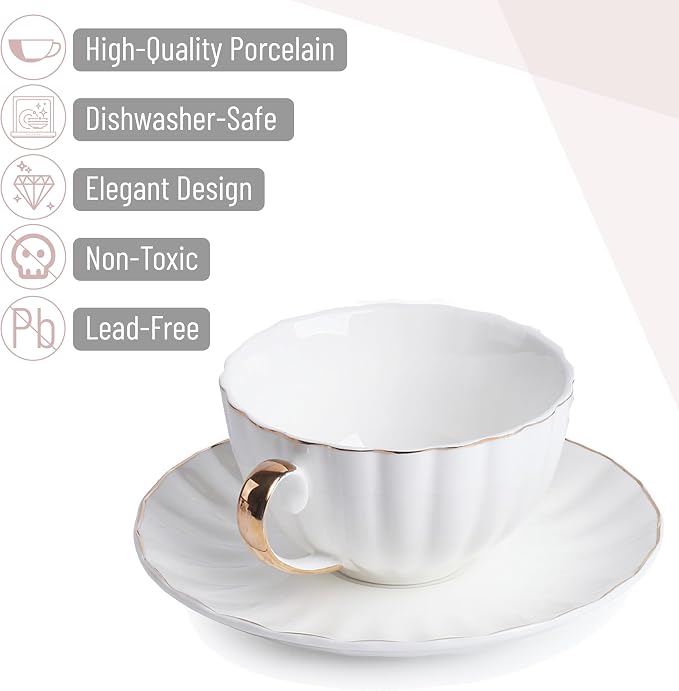 BTaT- Cappuccino Cups with Saucers 7 oz, Dishwasher Safe, Au Lait, Flat White - Image 4
