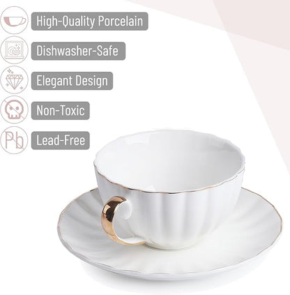 BTaT- Cappuccino Cups with Saucers 7 oz, Dishwasher Safe, Au Lait, Flat White - Image 4