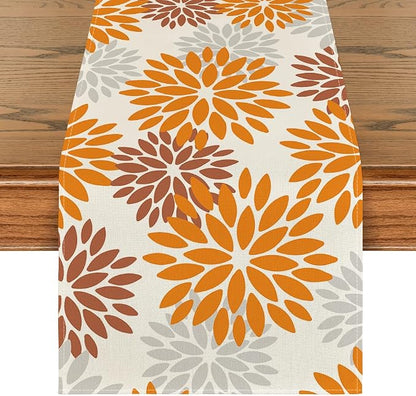 Artoid Mode Orange Dahlia Fall Table Runner 13x90 Inch | Seasonal Autumn by ArtoidMode