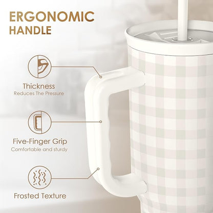 SANDJEST Grey Gingham 40oz Slider Tumbler - Image 3