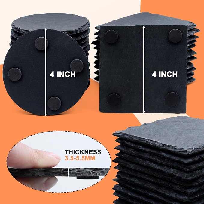 24 PCS Slate Drink Coasters, Cymuber 4 Inch Black Coasters Stone Cup Coaster - Image 7