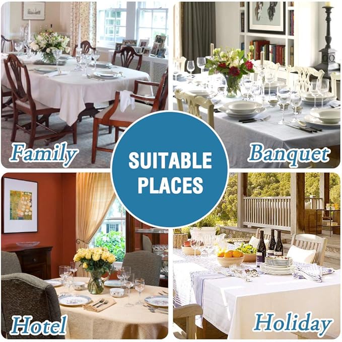H.VERSAILTEX Linen Textured Table Cloths 60 x 104 Inch Premium Solid Tablecloth Spill-Proof Waterproof Table Cover for Dining Buffet Feature Extra Soft and Thick Fabric Wrinkle Free, Ivory