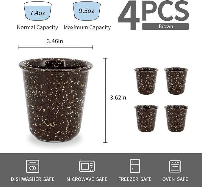 10oz Coffee Mugs Set of 4, Handleless Ceramic Coffee Cups, Cappuccino, Tea & - Image 2