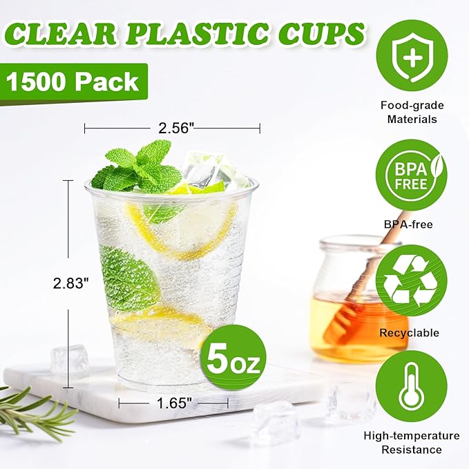 SIUQ 1500 Pack 5 oz Clear Plastic Cups, Disposable Mouthwash Cups | Plastic - Image 2