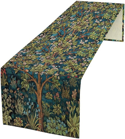 William Morris Floral Table Runner, Vintage Green Botanical Printed Table Runner by Yearn+Jear