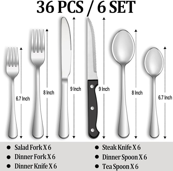 36 Pcs Silverware Set with Steak Knives - Image 2