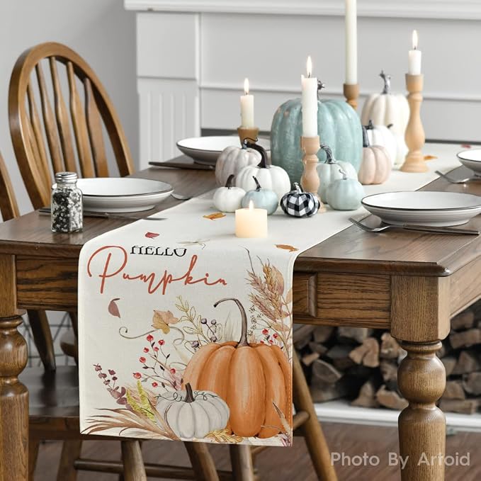 Artoid Mode 210 GSM Fall Table Runner 13x108 Inch Home Party Decor | Hello - Image 3