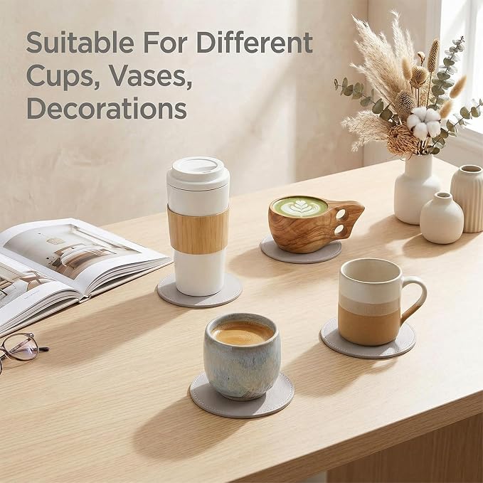 4 PCS Leather Coasters for Drinks, Round Leather Drink Coaster for Table - Image 3