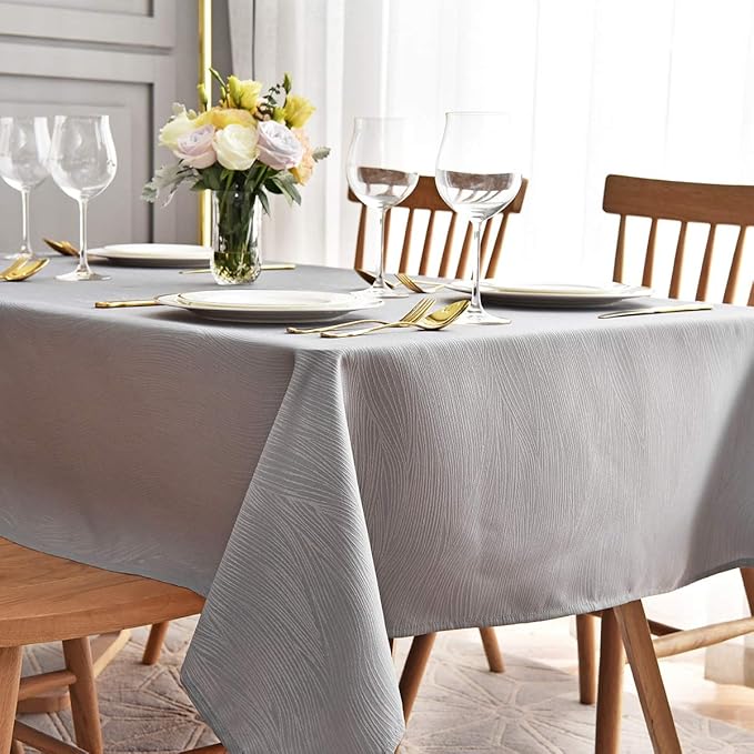 maxmill Square Table Cloth Swirl Design Water Proof Wrinkle Free Heavy Weight Soft Tablecloth Table Cover for Outdoor and Indoor Use Square 60 x 60 Inch Light Grey