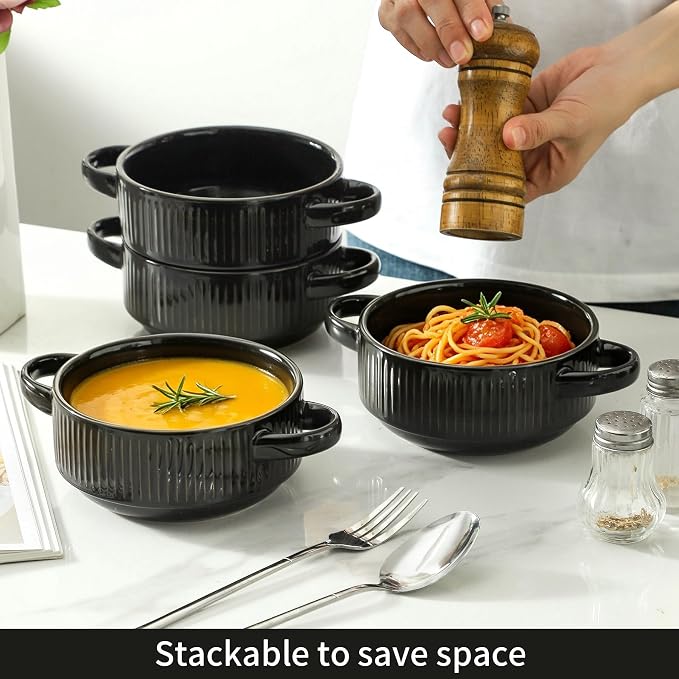 Soup Bowls with Handles, 23 oz French Onion Soup Crocks, Stackable Soup Bowl - Image 3
