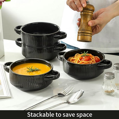 Soup Bowls with Handles, 23 oz French Onion Soup Crocks, Stackable Soup Bowl - Image 3