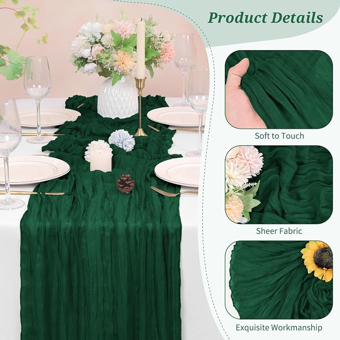 Pesonlook Cheesecloth Table Runner Forest Green, 20 Pack 17.7x108 inch - Image 3