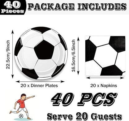 40 Pcs Soccer Plates and Napkins Party Supplies, 9-inch Disposable Soccer - Image 3