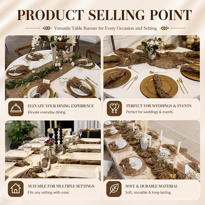 12 Pack Brown Cheesecloth Table Runner 17x108 Inch Boho Rustic Semi Sheer Gauze - Image 7